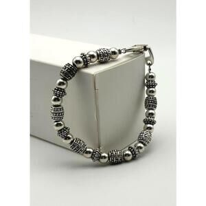 Vintage Napier Silver Tone Bead Bracelet – 90's Bold Tribal Revival Vibes